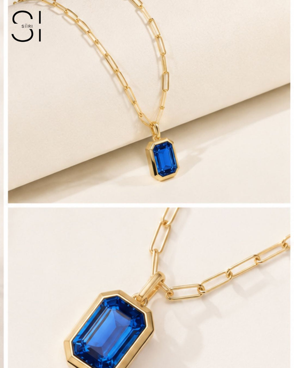 Aurelia Emerald Cut Pendant Necklace | 18K Gold Plated Crystal Pendant Necklace