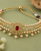 Rajwada Pearl Choker Set | CZ & Gemstone Bridal Necklace Set