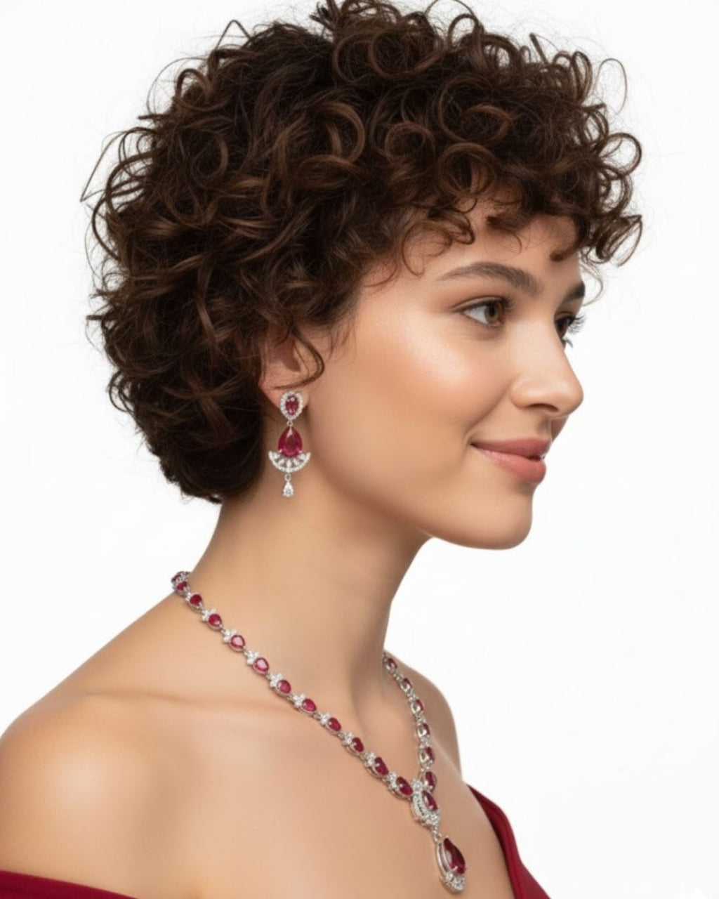 Ruby Teardrop CZ Necklace Set | Rhodium-Plated Red & White Cubic Zirconia Festive Statement Jewellery