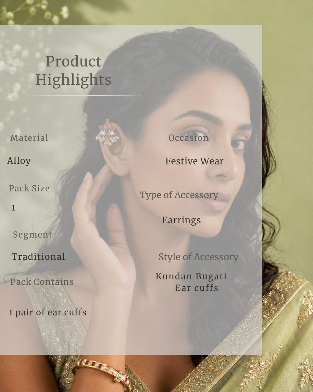 Padma Kundan Pearl Ear Cuffs | Kundan & Pearl Bugadi Style Ear Cuffs | Traditional & Festive Jewellery