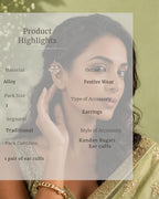 Padma Kundan Pearl Ear Cuffs | Kundan & Pearl Bugadi Style Ear Cuffs | Traditional & Festive Jewellery