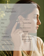 Mayura Green Red White Parrot Ear Cuff with Pearl Drops | Wear as Bugadi or Hair Pin Alloy Drops & Danglers, Cuff Earring