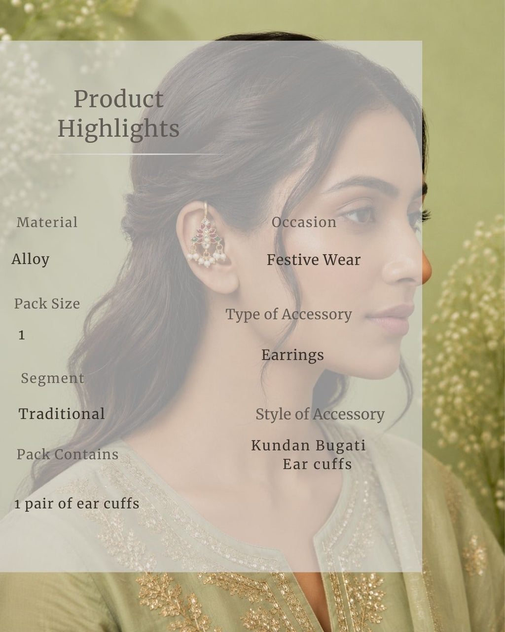 Heritage Kundan & Pearl Bugadi Style Ear Cuffs | Traditional & Festive Jewellery Cubic Zirconia Alloy Drops & Danglers