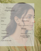 Heritage Kundan & Pearl Bugadi Style Ear Cuffs | Traditional & Festive Jewellery Cubic Zirconia Alloy Drops & Danglers