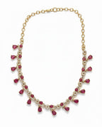 Ruby Teardrop Pavé Necklace Set with Earrings | 18K Gold Plated Red & White Stone Studded Cocktail Jewellery