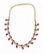 Ruby Teardrop Pavé Necklace Set with Earrings | 18K Gold Plated Red & White Stone Studded Cocktail Jewellery