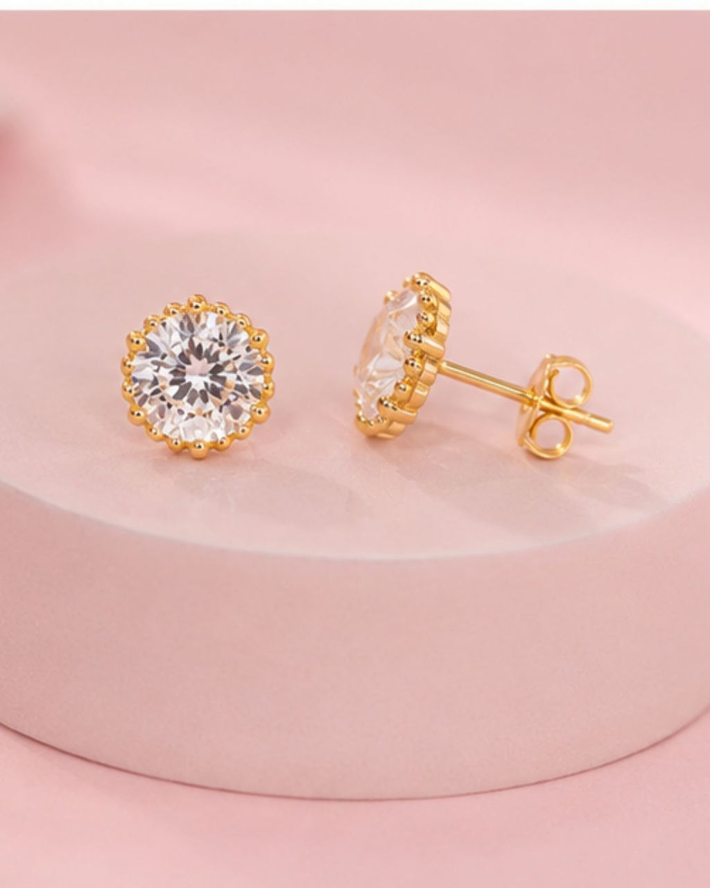 Celeste Halo Solitaire Stud Earrings | Gold-Plated CZ Studs