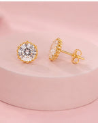 Celeste Halo Solitaire Stud Earrings | Gold-Plated CZ Studs