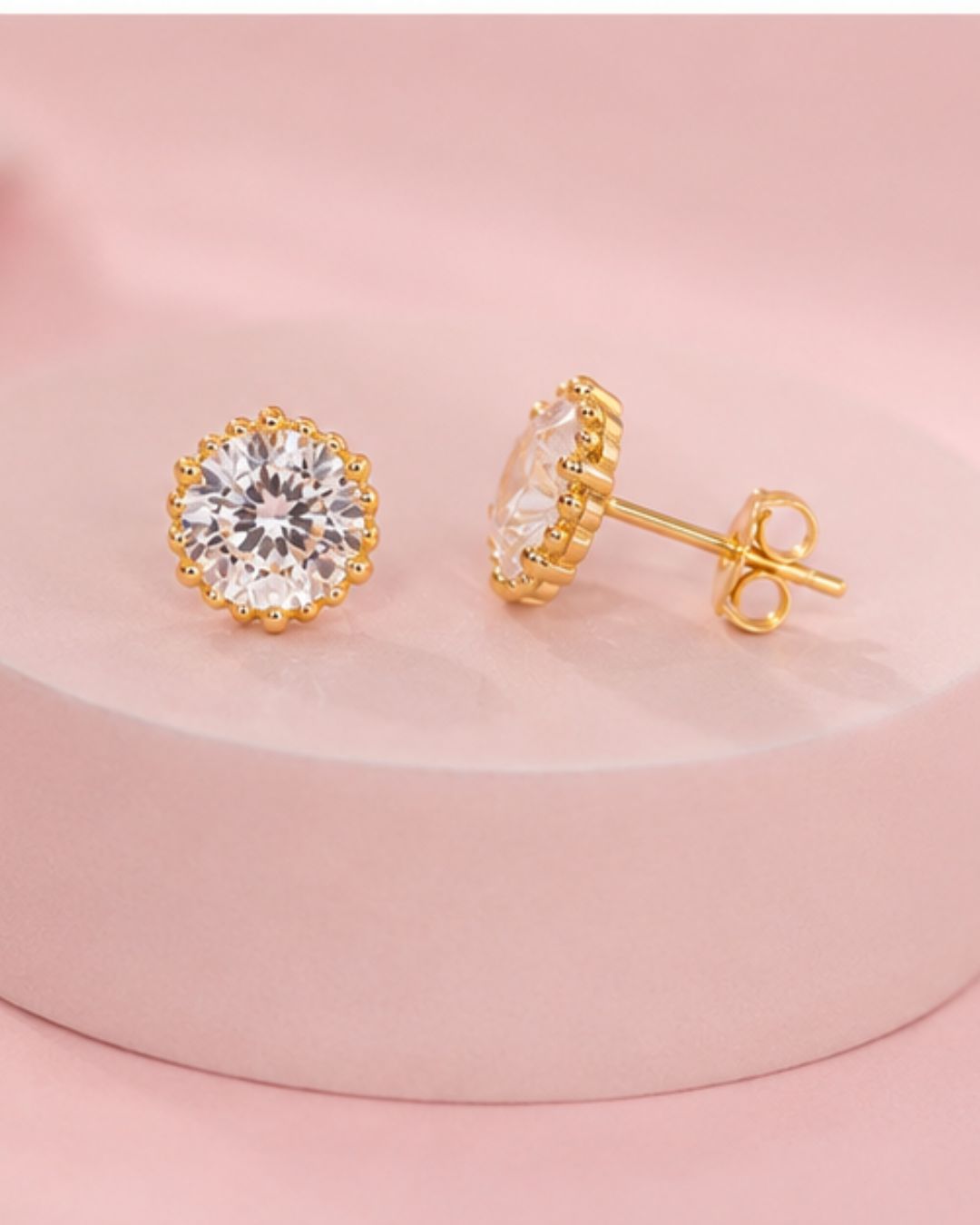 Celeste Halo Solitaire Stud Earrings | Gold-Plated CZ Studs