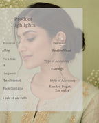 Bugadi Style Kundan & Pearl Ear Cuffs | Traditional & Festive Jewellery Cubic Zirconia Alloy Cuff Earring