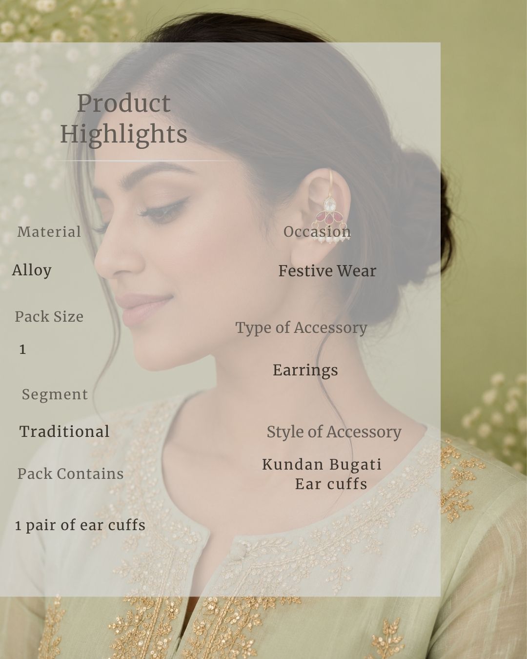 Bugadi Style Kundan & Pearl Ear Cuffs | Traditional & Festive Jewellery Cubic Zirconia Alloy Cuff Earring