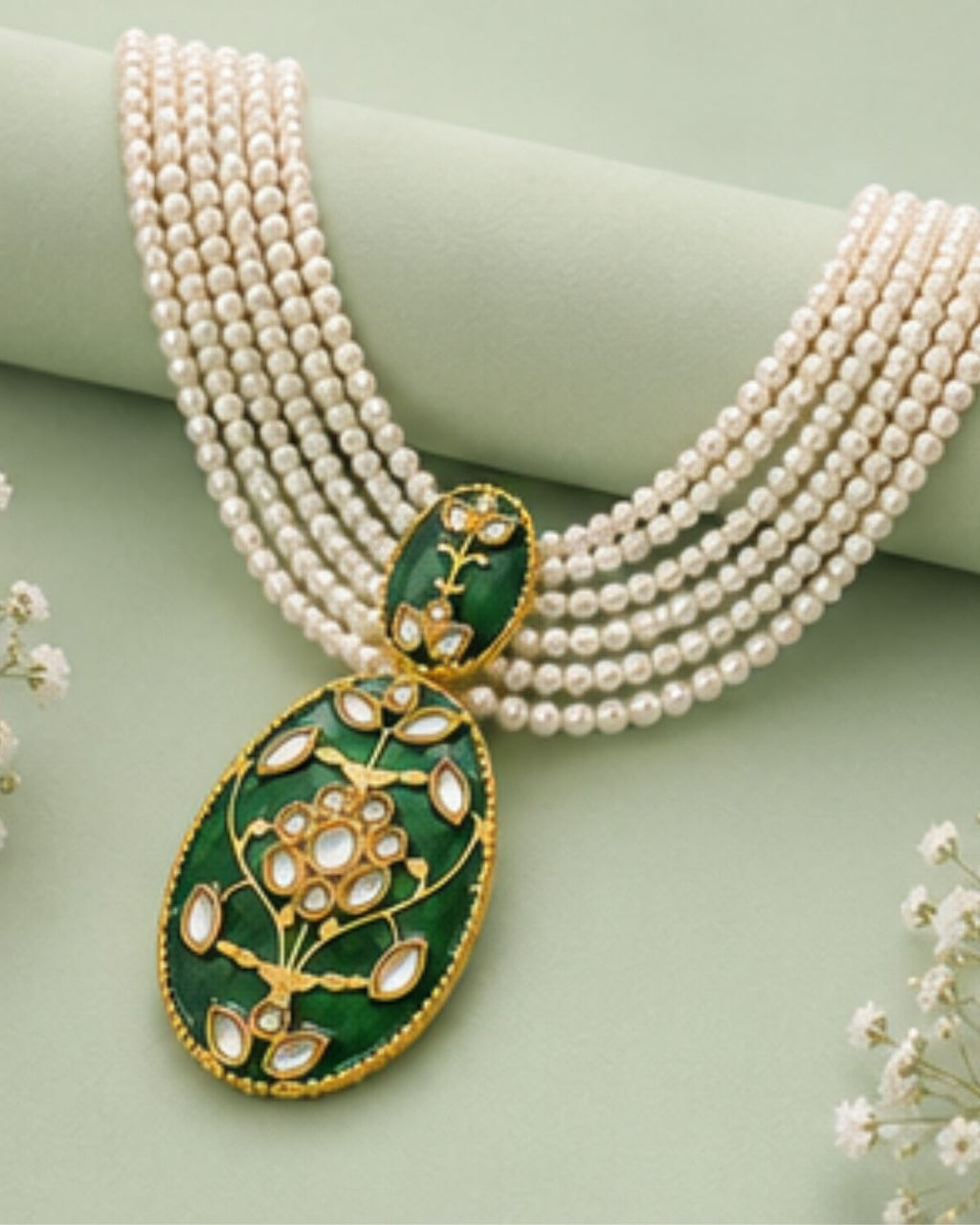 Gulnaar Pearl Pendant Necklace Set | 18K Gold Plated Pearl & Enamel Festive Jewellery