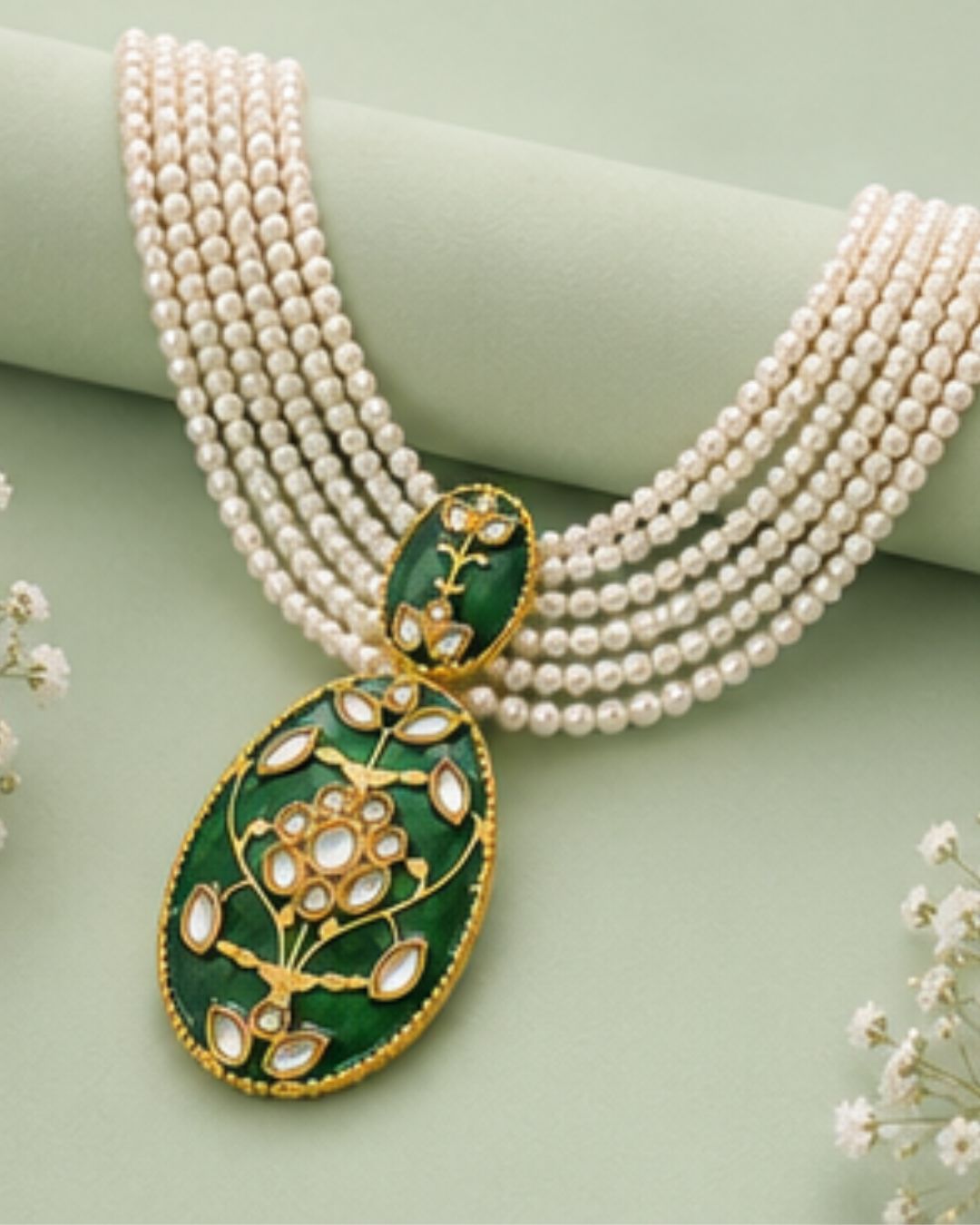 Gulnaar Pearl Pendant Necklace Set | 18K Gold Plated Pearl & Enamel Festive Jewellery