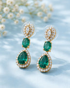 Emerald Halo Link Necklace Set | 18K Gold Plated Green & White Stone Studded Indian Cocktail Jewellery