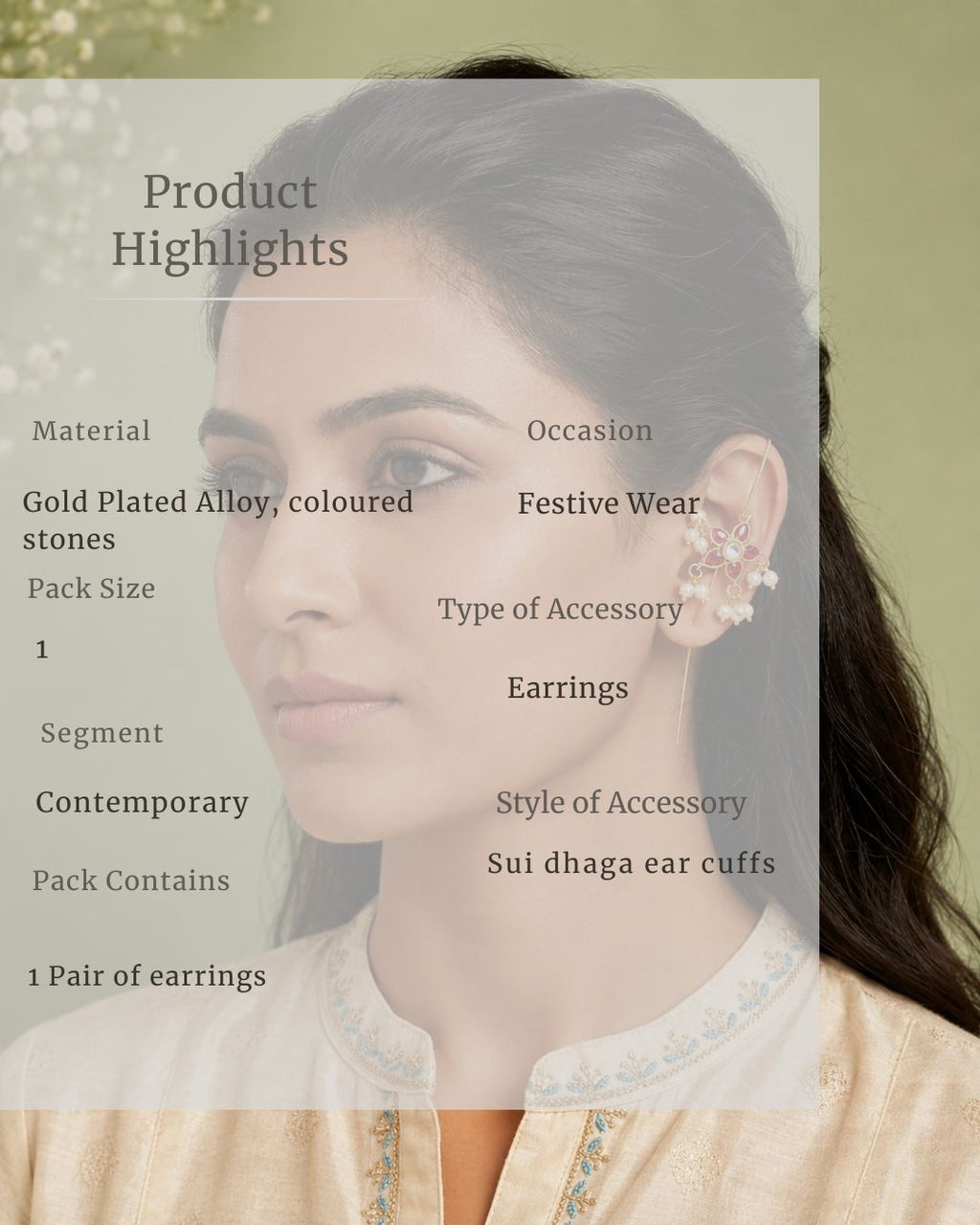 Pushpa Pearl Ear Cuff | Pearl Sui Dhaaga Earrings | 18K Gold Plated Jewellery