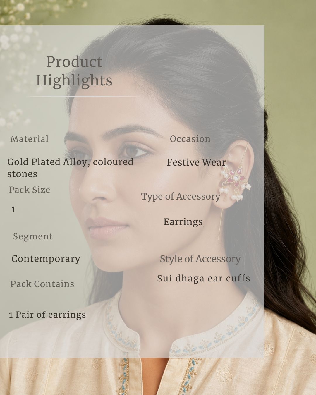 Pushpa Pearl Ear Cuff | Pearl Sui Dhaaga Earrings | 18K Gold Plated Jewellery