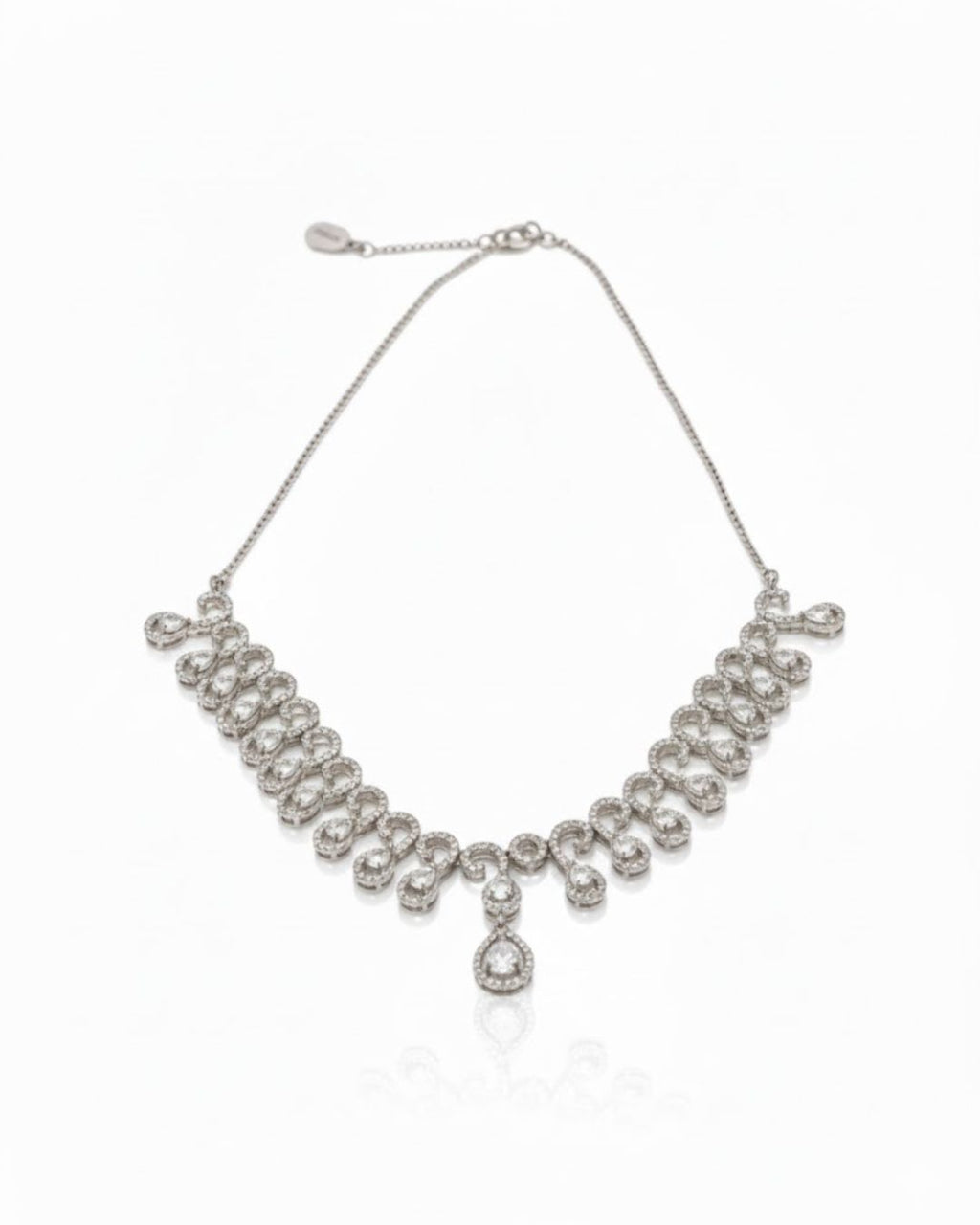 Teardrop Halo CZ Necklace Set | Rhodium-Plated White Stone Cubic Zirconia Diamond-Look Cocktail Jewellery