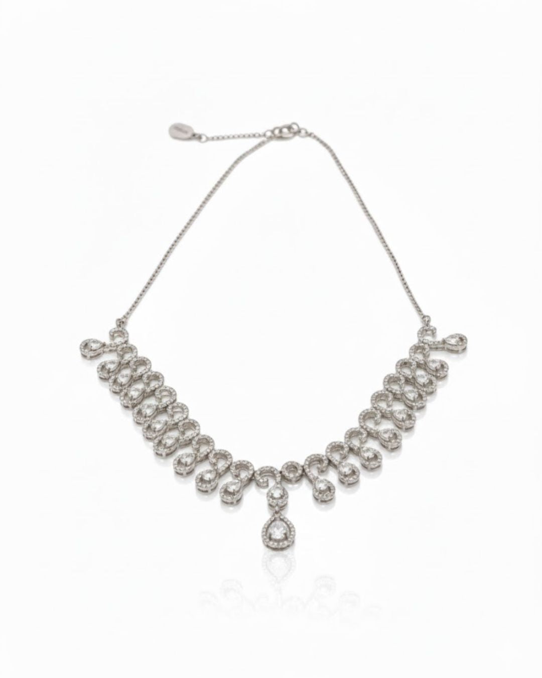 Teardrop Halo CZ Necklace Set | Rhodium-Plated White Stone Cubic Zirconia Diamond-Look Cocktail Jewellery