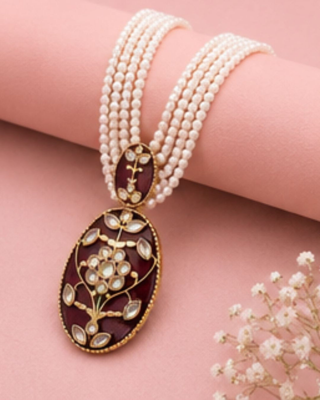 Gulnaar Pearl Pendant Necklace Set | 18K Gold Plated Pearl & Enamel Festive Jewellery