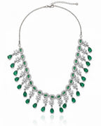 Emerald Fringe CZ Necklace Set | Rhodium-Plated Green & White Cubic Zirconia Cocktail Statement Jewellery