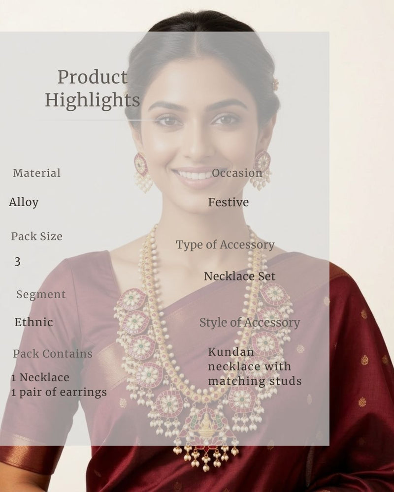 Padmavalli Lakshmi Bridal Haar Set | 18K Gold Plated Red, Green Guttapusalu & Pearl Drop Statement Jewellery