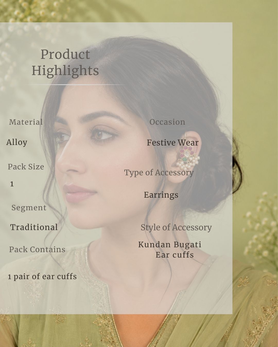 Padma Noor Kundan Pearl Ear Cuffs | Kundan & Pearl Bugadi Style Ear Cuffs | Traditional & Festive Jewellery