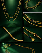 Dual Layer Chain Necklace | 18K Gold Plated Layered Snake & Link Chain Necklace