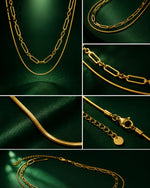 Dual Layer Chain Necklace | 18K Gold Plated Layered Snake & Link Chain Necklace