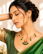 Lakshmi Kundan Pearl Wire Necklace | Temple Festive Jewellery | 18K Gold Plated Ruby & Pearl Necklace