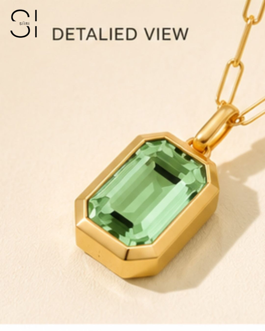 Aurelia Emerald Cut Pendant Necklace | 18K Gold Plated Crystal Pendant Necklace