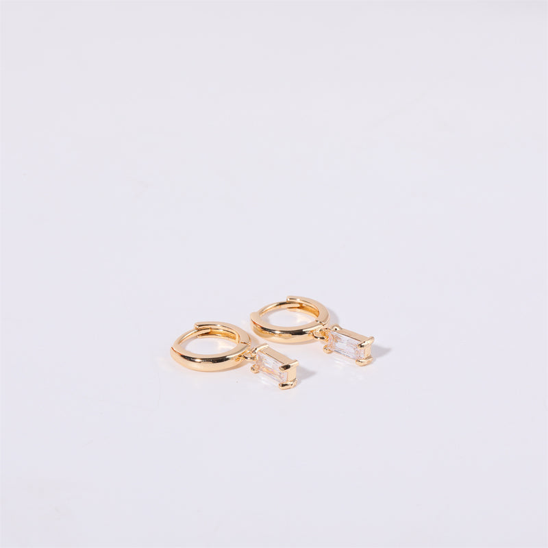 Birthstone Baguette Huggies: 18K Gold Plated