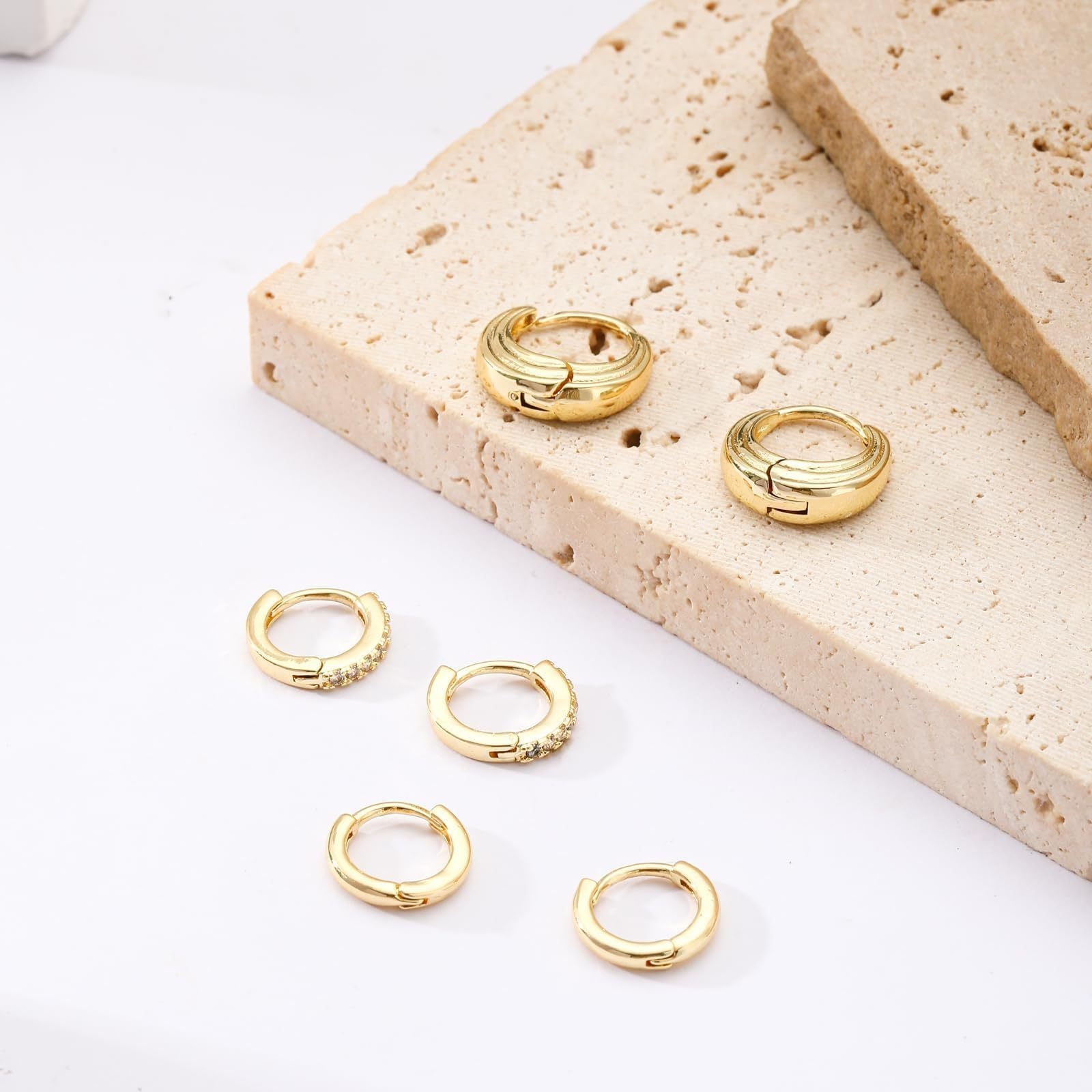 Trio Chic Set of 3 Huggie Earrings | Gold Plated Anti-Tarnish Hoop Earrings Set