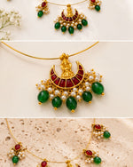 Lakshmi Kundan Pearl Wire Necklace | Temple Festive Jewellery | 18K Gold Plated Ruby & Pearl Necklace