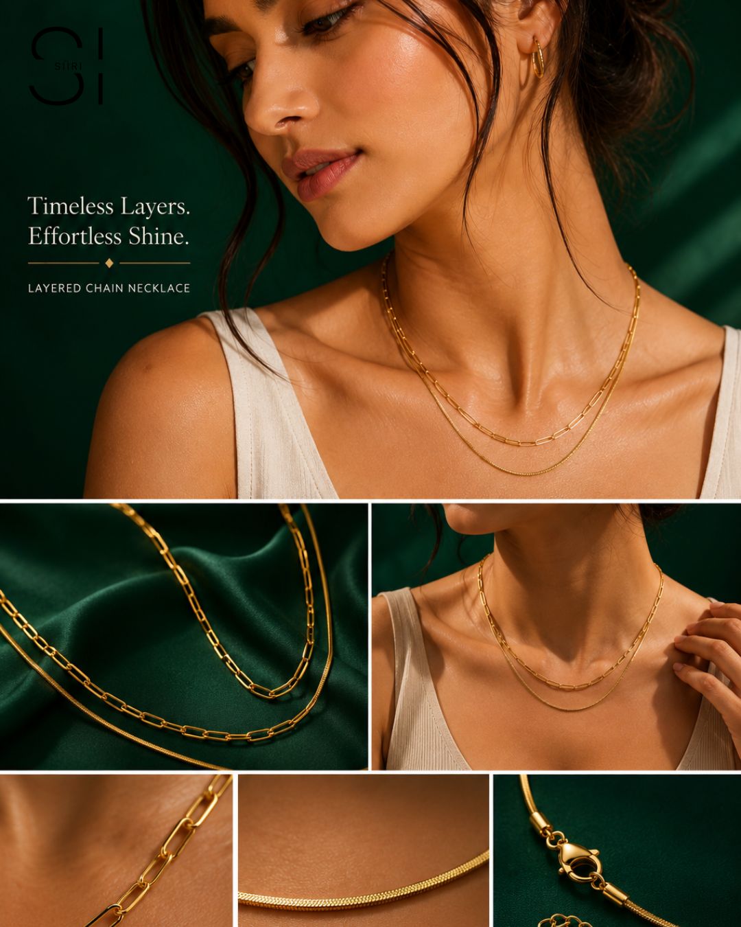 Dual Layer Chain Necklace | 18K Gold Plated Layered Snake & Link Chain Necklace