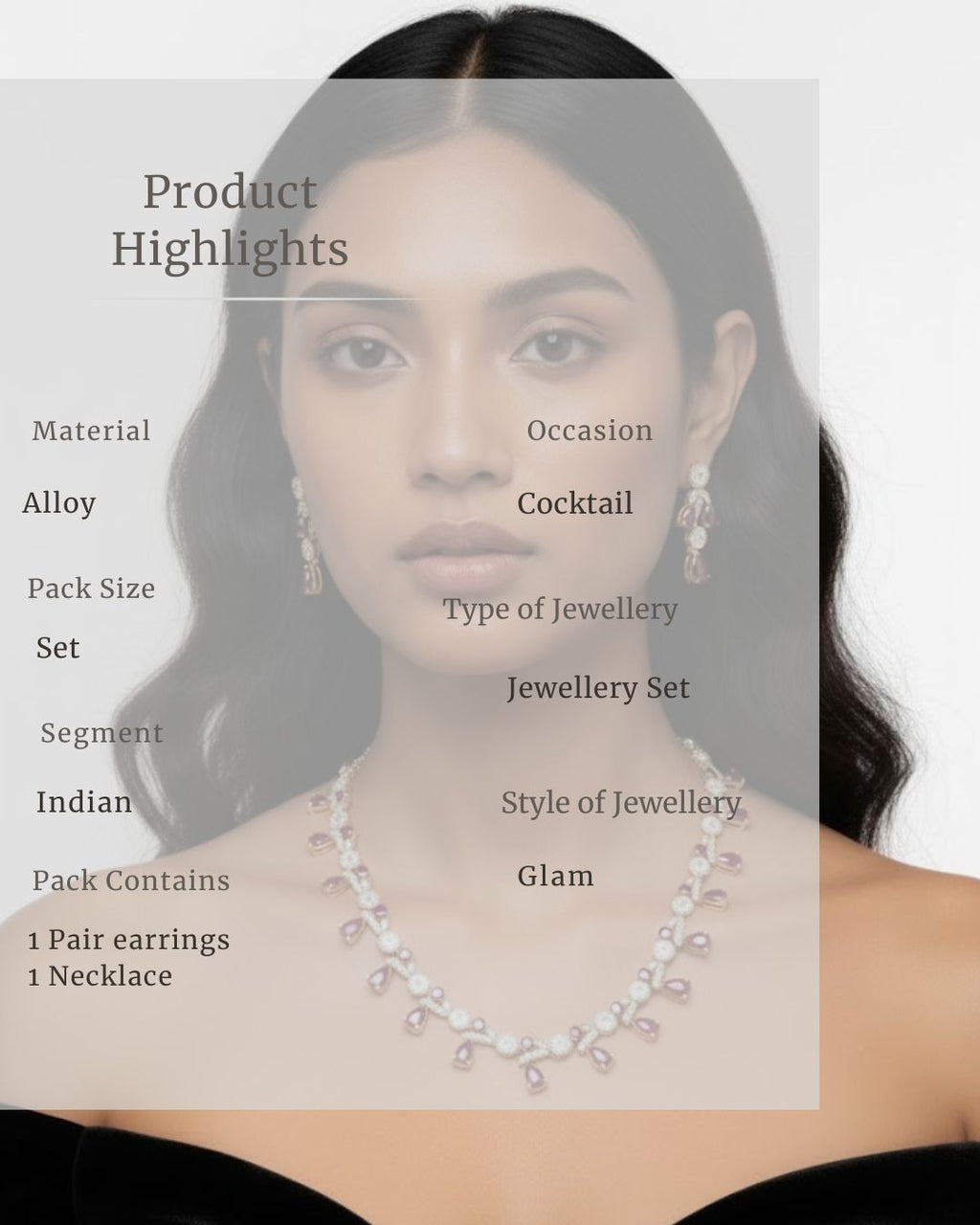 Ruby Teardrop Pavé Necklace Set with Earrings | 18K Gold Plated Red & White Stone Studded Cocktail Jewellery