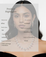 Ruby Teardrop Pavé Necklace Set with Earrings | 18K Gold Plated Red & White Stone Studded Cocktail Jewellery