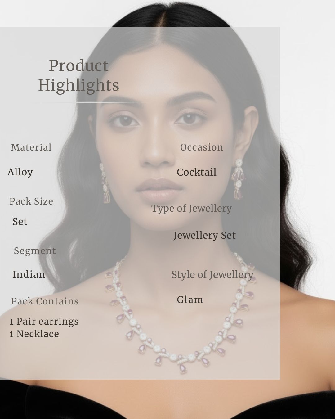 Ruby Teardrop Pavé Necklace Set with Earrings | 18K Gold Plated Red & White Stone Studded Cocktail Jewellery