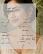 Lotus Wire Necklace with Pearl Drops & Red Green Stones | 18K Gold Plated Festive Temple Necklace