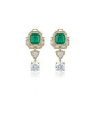 Emerald Asteria American Diamond Necklace Set | Green Stone CZ Chain Link & Diamond Drop Statement Jewellery