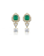 Emerald Asteria American Diamond Necklace Set | Green Stone CZ Chain Link & Diamond Drop Statement Jewellery