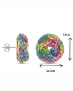 Prism Spiral Statement Earrings | Hand-Beaded Multi-Color & Silver Disc Earrings