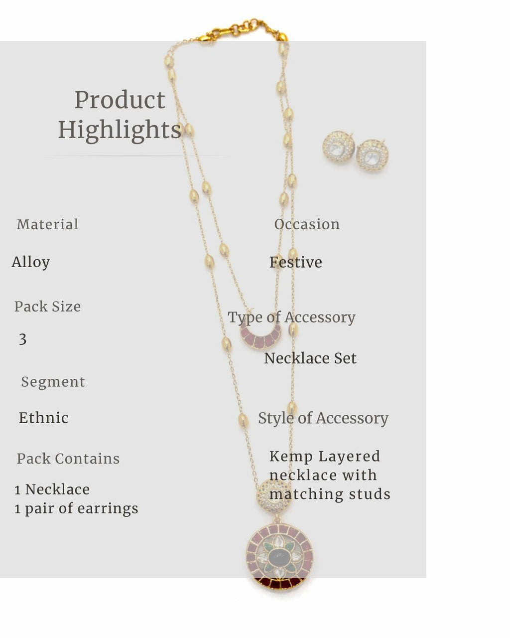 Noor Dual Layer Kundan Necklace & Earrings Set | Women’s Multi-Color Gold Plated Festive Statement Jewellery