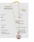 Noor Dual Layer Kundan Necklace & Earrings Set | Women’s Multi-Color Gold Plated Festive Statement Jewellery