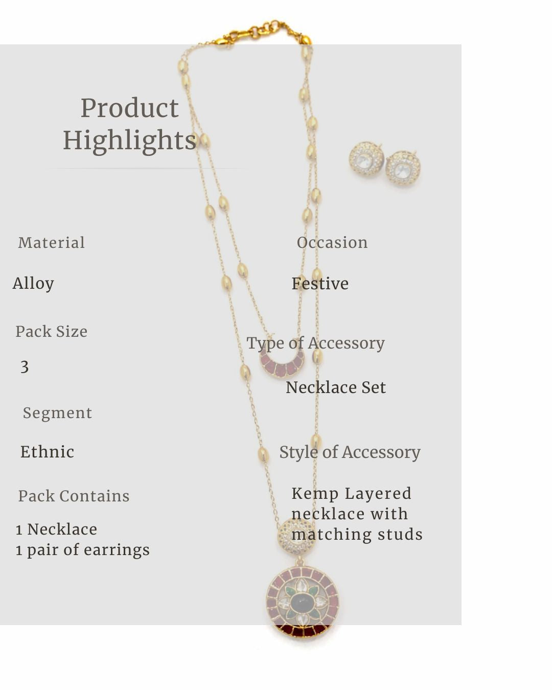 Noor Dual Layer Kundan Necklace & Earrings Set | Women’s Multi-Color Gold Plated Festive Statement Jewellery