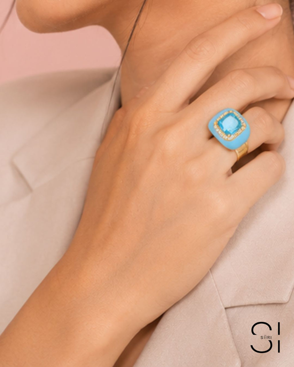 Rosé Royale Crystal Ring | Adjustable Enamel Cocktail Ring
