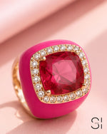 Rosé Royale Crystal Ring | Adjustable Enamel Cocktail Ring