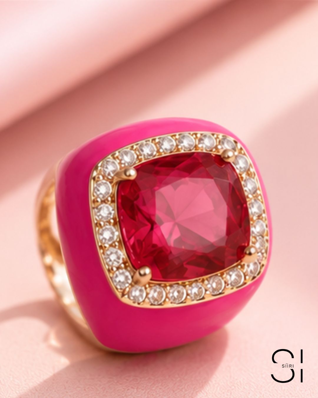Rosé Royale Crystal Ring | Adjustable Enamel Cocktail Ring
