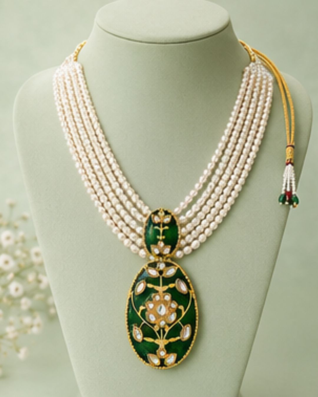 Gulnaar Pearl Pendant Necklace Set | 18K Gold Plated Pearl & Enamel Festive Jewellery