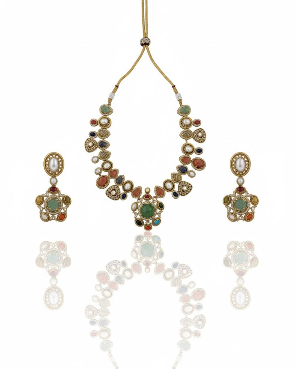 Sabhyaraa Heavy Multicoloured Bridal Designer Set | Royal Indo-Western Wedding Statement Jewellery