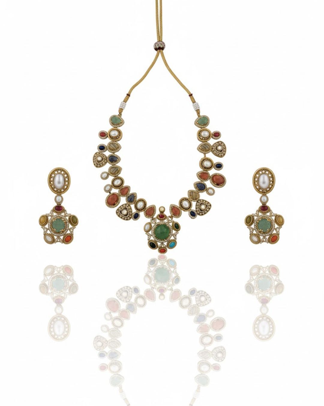 Sabhyaraa Heavy Multicoloured Bridal Designer Set | Royal Indo-Western Wedding Statement Jewellery